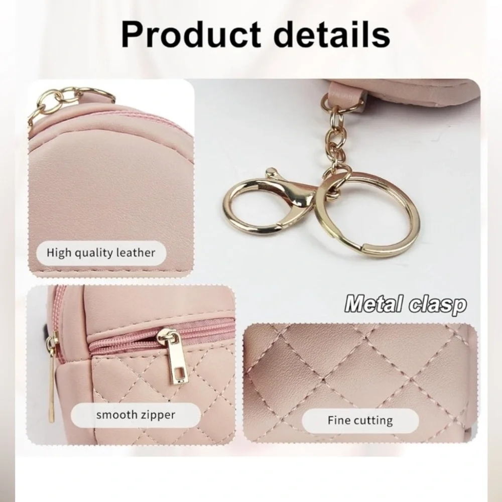 Mini Backpack Coin/Cosmetic Purse - Bag Charm Key Chain - Pink - Picture 7 of 8